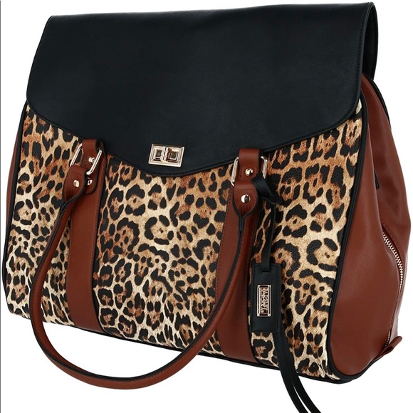 Badgley Mischka Leopard Print Weekender Bag NWT - Picture 3 of 8